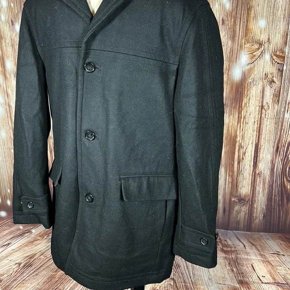 Men’s London Fog Black Wool Pea Coat Medium